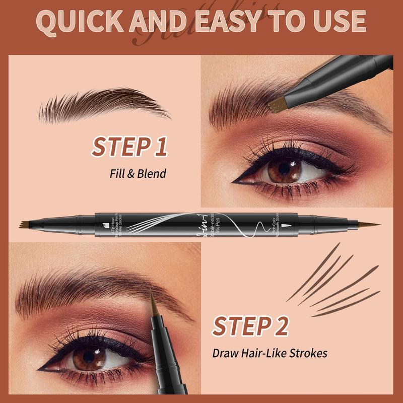 2 in 1 Double-ended Eyebrow Pencil, 1 Count Long Lasting Eyebrow Pencil with 4-pointed Eyebrow Brush, Natural Eye Brow Makeup Tool for Women, Christmas Gift