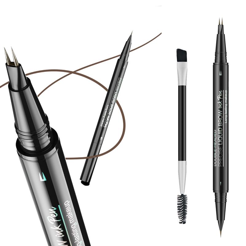 Curved Eyebrow Pen-Microblading, liquid, Hello Kiss 2-in-1 Dualended with Micro-Ford-Tip Applicator, Waterproof and Long Lasting Makeup Cosmetic