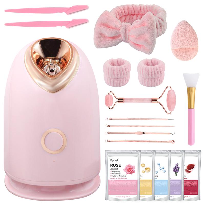 Facial Steamer Spa Kit with 7 Skin Care Tools Nano Ionic Face Steamer for Deep Cleaning Unclogs Pores Home Sauna Self Care Gifts with Brush Cleansing