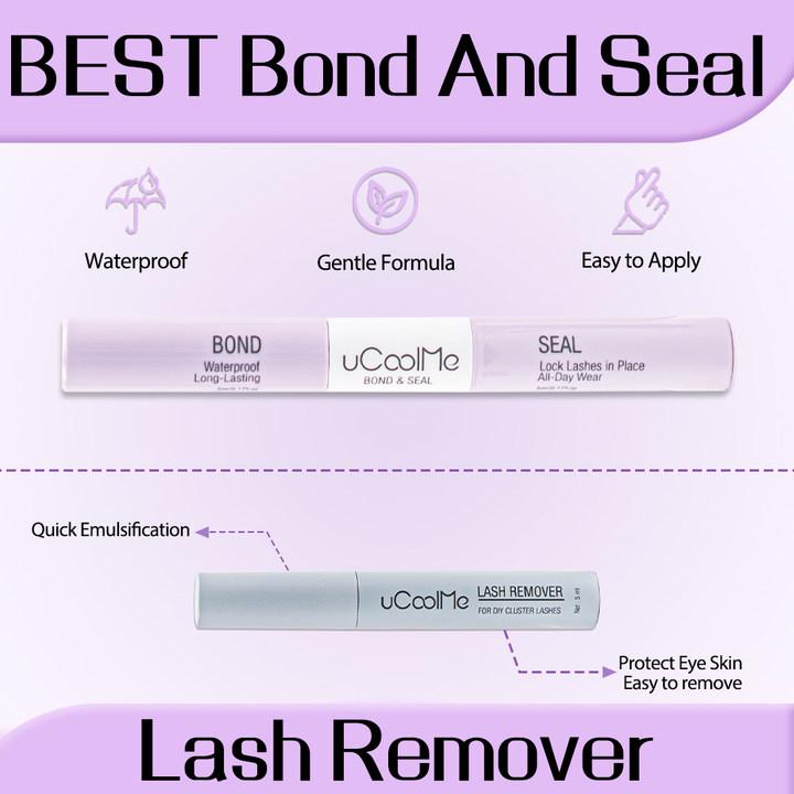 uCoolMe Lash Bond and Seal with Glue Remover Kit Beginner Friendly Makeup DIY Lash Extension at Home Waterproof and Long Lasting D Curl Cluster Magic 088+ Individual Lash For Young Girl