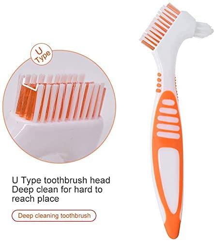 3 Pack Denture Cleaning Brush Set Hard Denture  Portable Denture  Cleaning Brush Double Sided Denture Brush for Denture Care