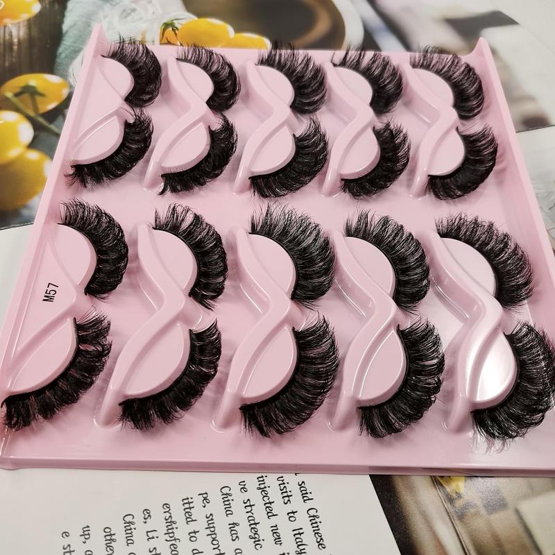 Waterproof Curling Eye Makeup Lashes Strips, 10 Pairs 3D Cat Eye False Eyelashes, Reusable Fluffy Volumized Faux Cluster Lashes