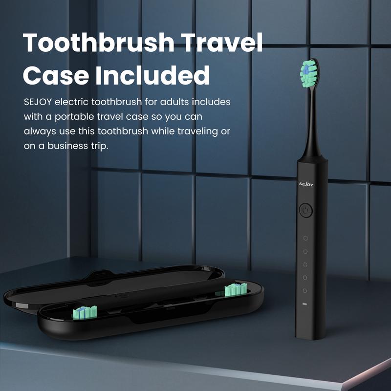 SEJOY Sonic Electric Toothbrush, Rechargeable 5 Modes, 10 Brush Heads, Portable, Travel Case