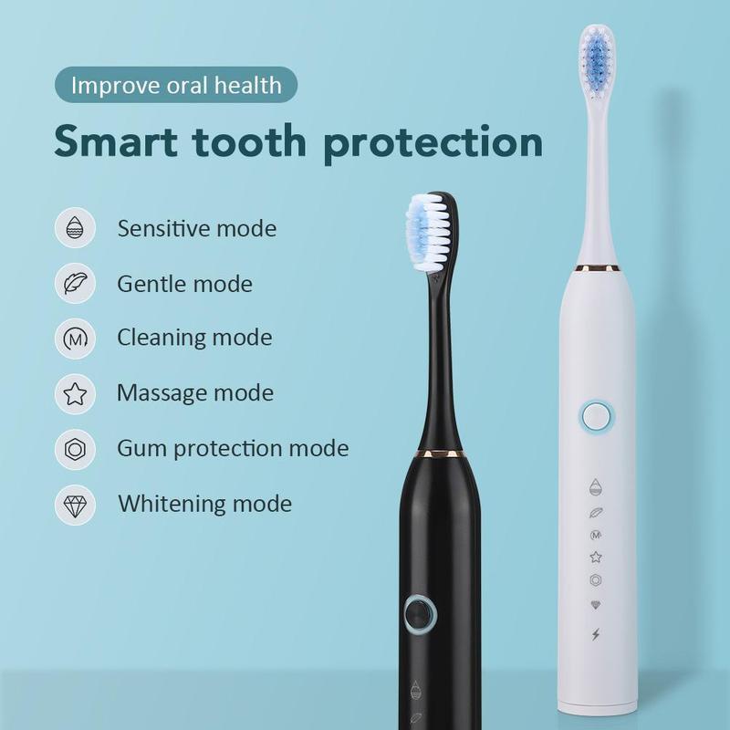 Portable Electric Toothbrush Set, 1 Set Electric Toothbrush & Replacement Brush Heads, Oral Care Products for Adults, Gift for Boyfriend, Christmas Gift