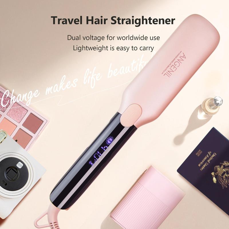 Professional Titanium Flat Iron Hair Straightener, 1 Count 2 in 1 Hair Straightening Iron with Heat Resistant Silicone Mat, Adjustable Temp Hair Straightener