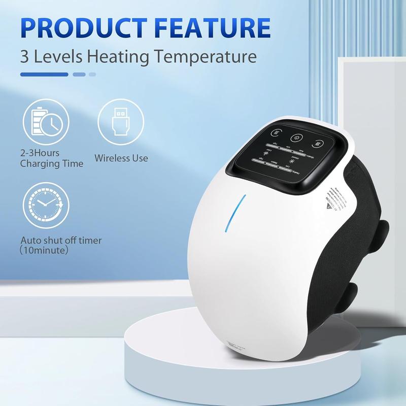 Cordless Knee Massager with Heat and Vibration,  LED Screen, Easy to Use, Adjustable Temperature, Portable Massager for Knee shoulder, Gift for Your parents