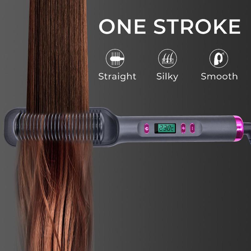 Hair Straightener and Volumizer - Hair Straightener Comb with Built-in Ceramic Heating Plate, Fast Heating & 3 Temp Settings & Anti-Scald, for Salon at Home, Gift for Women