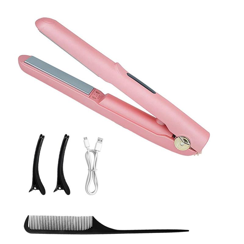 Portable Rechargeable Hair Straightener, USB Rechargeable Ceramic Hair Straightener with 1 Combe & 2 Clips, Hair Straightening Tool, Hairdressing Tool, Christmas Gift