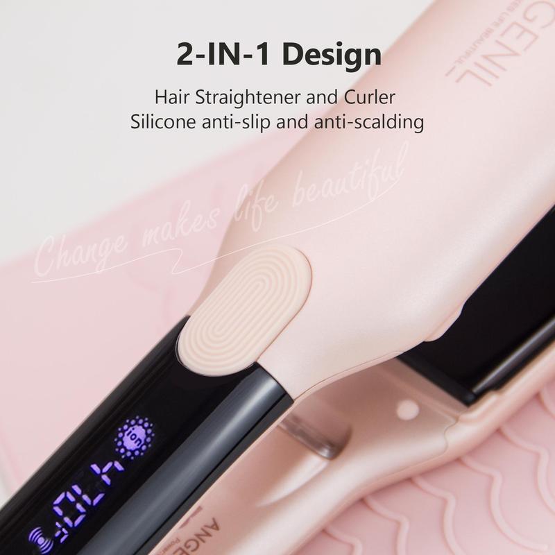 Professional Titanium Flat Iron Hair Straightener, 1 Count 2 in 1 Hair Straightening Iron with Heat Resistant Silicone Mat, Adjustable Temp Hair Straightener