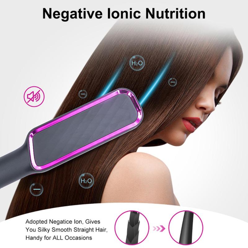 Hair Straightener and Volumizer - Hair Straightener Comb with Built-in Ceramic Heating Plate, Fast Heating & 3 Temp Settings & Anti-Scald, for Salon at Home, Gift for Women