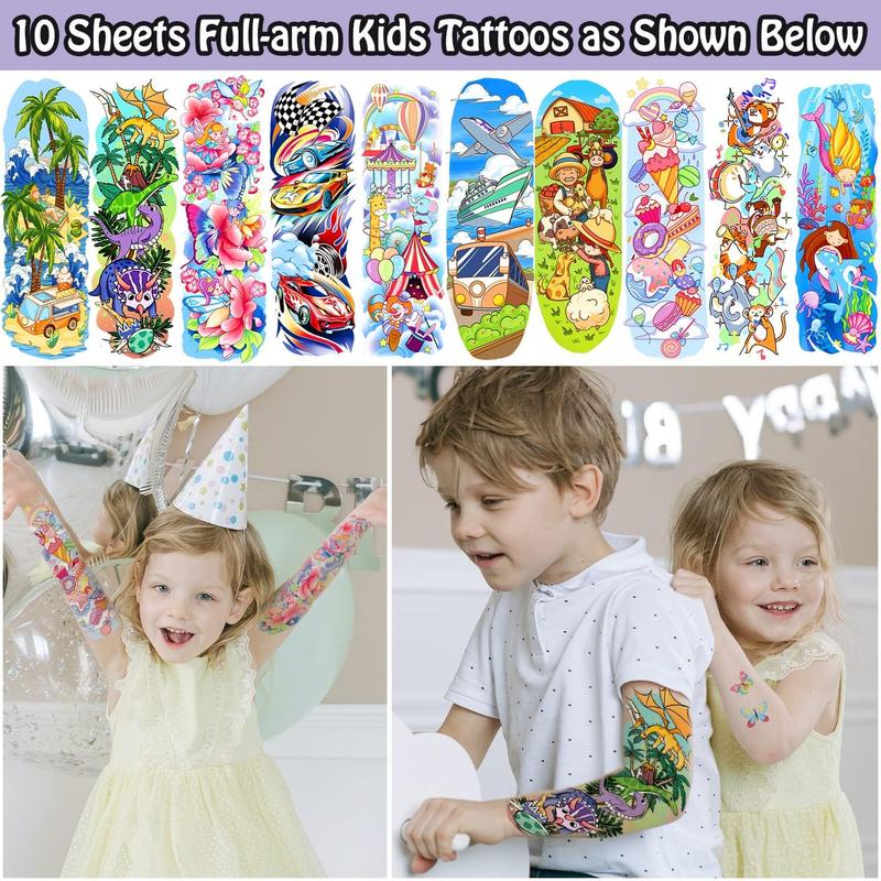 66 Sheets Full & Half Arm Temporary Tattoos Sleeves for , Mixed Size Fake Tattoo Stickers with Dinosaur Cars Mermaid, Hawaiian Party Faovrs Supplies