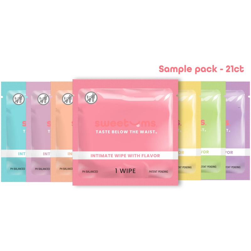 Sweetums flavored wipes sample pack pH balanced gynecologist and dermatologist tested