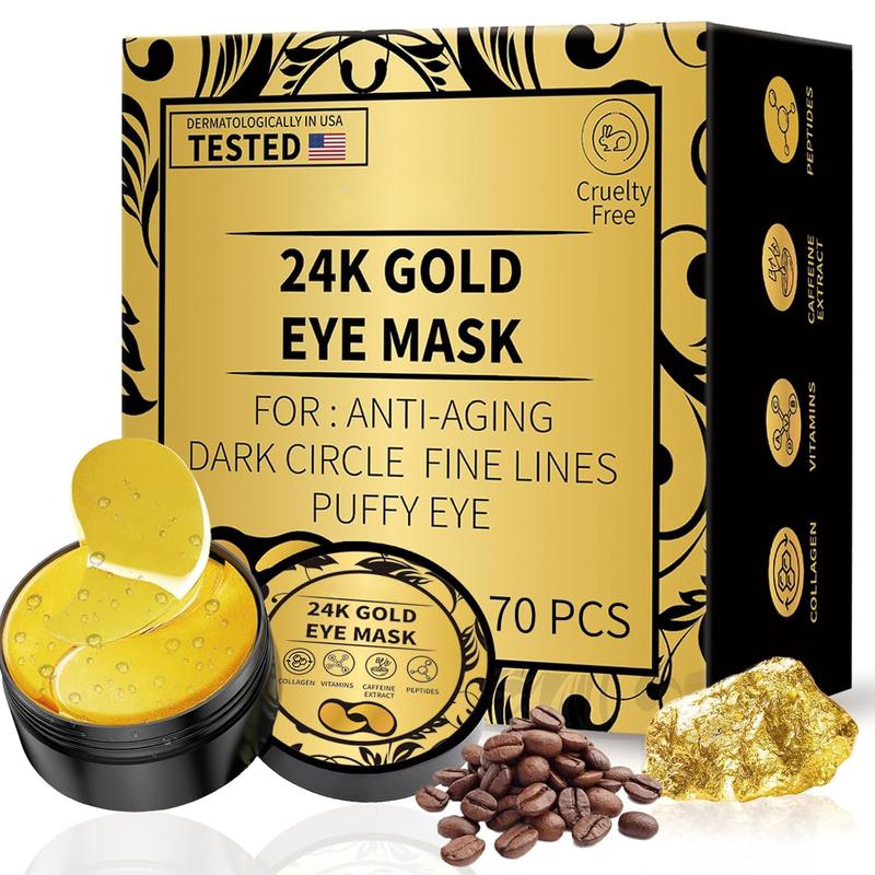 Under Eye Patches 70PCS, 24K Gold Eye Patches for Puffy Eyes Treatment, Under Eye Masks for Dark Circles and Puffiness, Non-Irritating Eye Mask Skincare, Eyes Bags Treatment, Eye Gel Pads