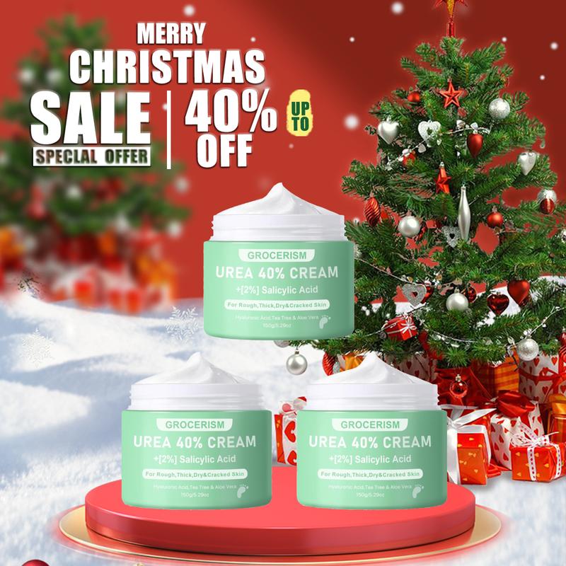 [Merry Christmas] Grocerism Urea Cream 40% (3-Packs) + 2% Salicylic Acid – Max Strength Foot & Hand Cream with Hyaluronic Acid, Tea Tree & Aloe Vera – Deep Moisturizing, Callus Remover, Softens All Skin Types