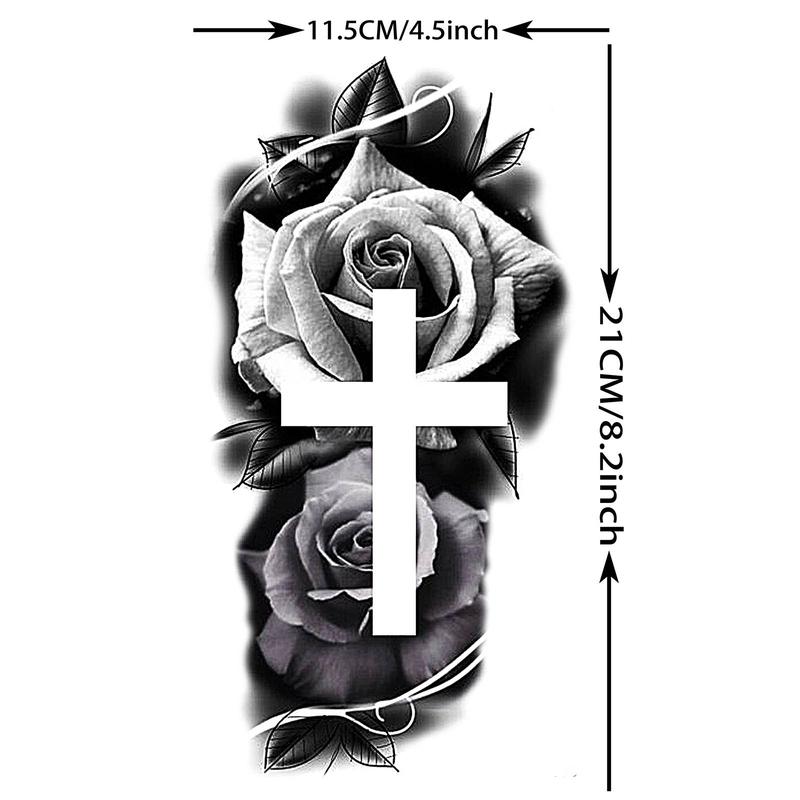 Rose & Cross Pattern Temporary Tattoo Sticker, Waterproof Long Lasting Fake Tattoo Sticker, Body Art Decoration