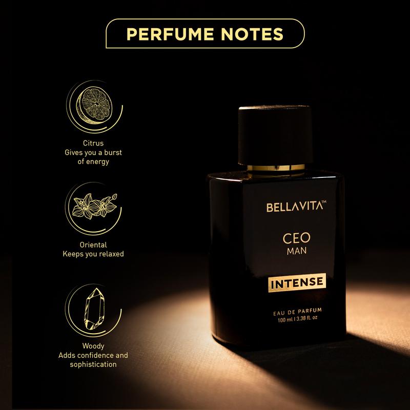 BellaVita Luxury's CEO Man Intense |  EDP | Lavender, Carnation & Patchouli | Long Lasting | 18% Perfume Oil Concentration | 3.38 Fl.oz