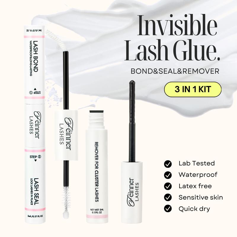 feinner Diy Lashes Bond and Seal and Glue Remover 3 IN 1 No Irritation Latex Free Long Last Waterproof Quick Dry  Eyelash Extensions Makeup