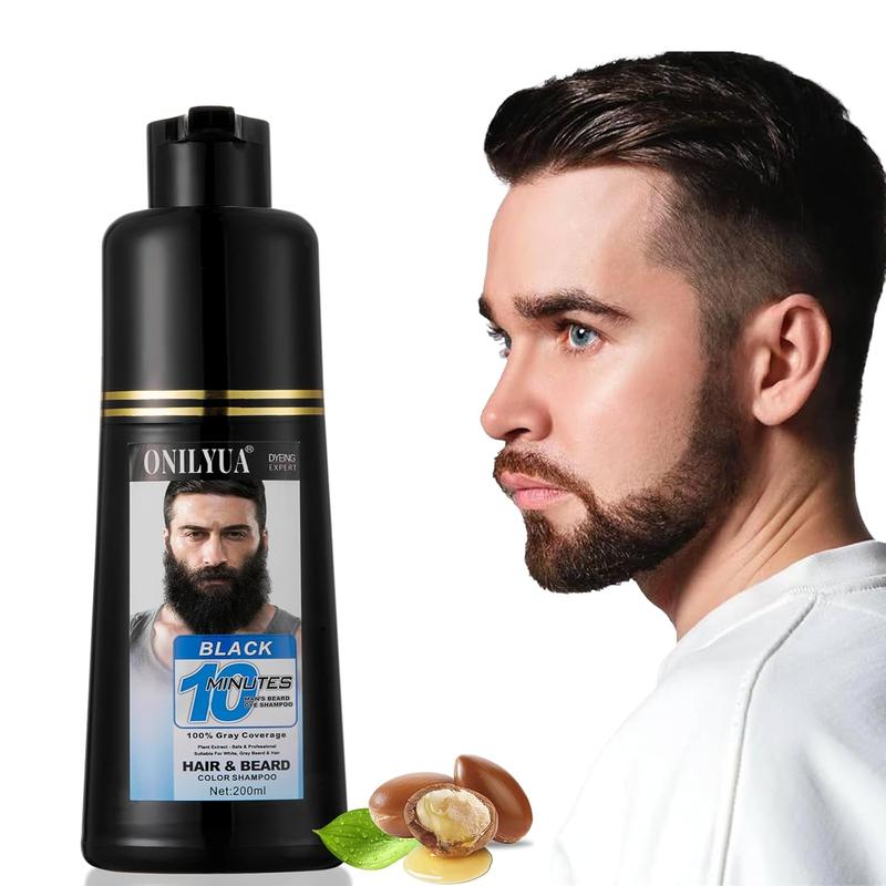 Men's 3-in-1 Beard Color Shampoo Instant 10 Mins Dye Black for Mustache Beard Darkening Hair Dye Haircare