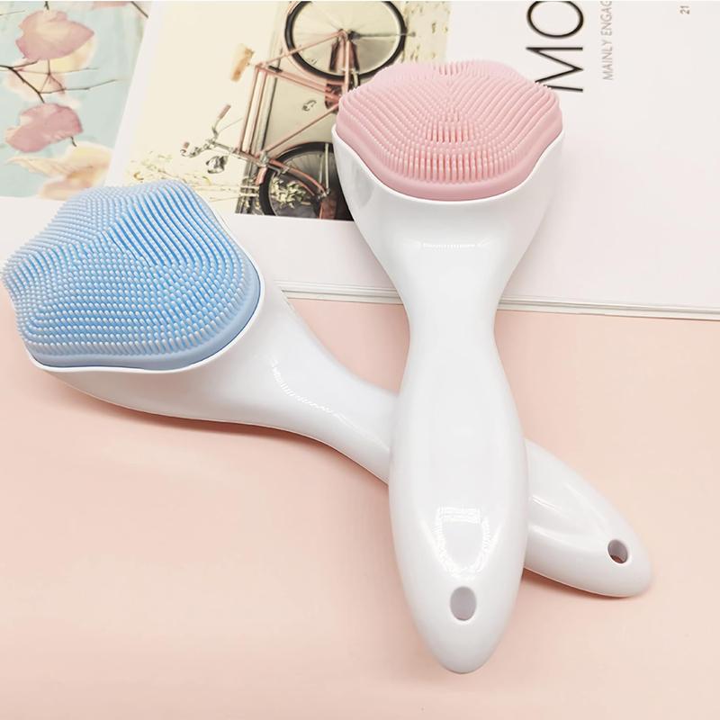 2 PC Silicone Facial Cleansing Brush Silicone Facial Scrubber Manual Exfoliating Facial Brush Face Cleanser Face Exfoliator Fine Bristles for Sensitive Skin Easy to Clean Lather Well (Pink&Blue)