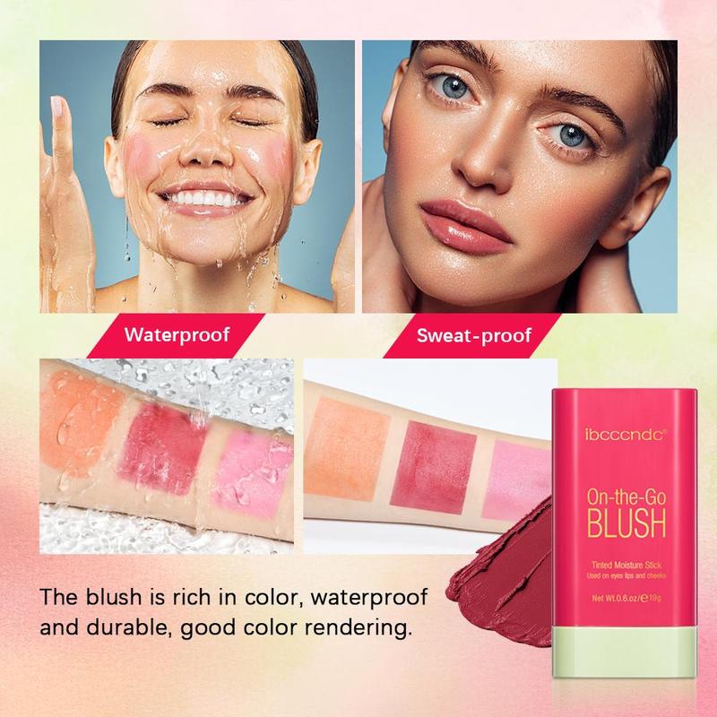 Long Lasting Blush Stick, Multifunctional Blush for Cheeks, Lips, Eyes, Smudge-proof Waterproof Blusher, Natural Look Blush for Daily Makeup, Lightweight Blush, Soft Color Shadow Blush Cream for Girls & Women, Cosmetic Supplies