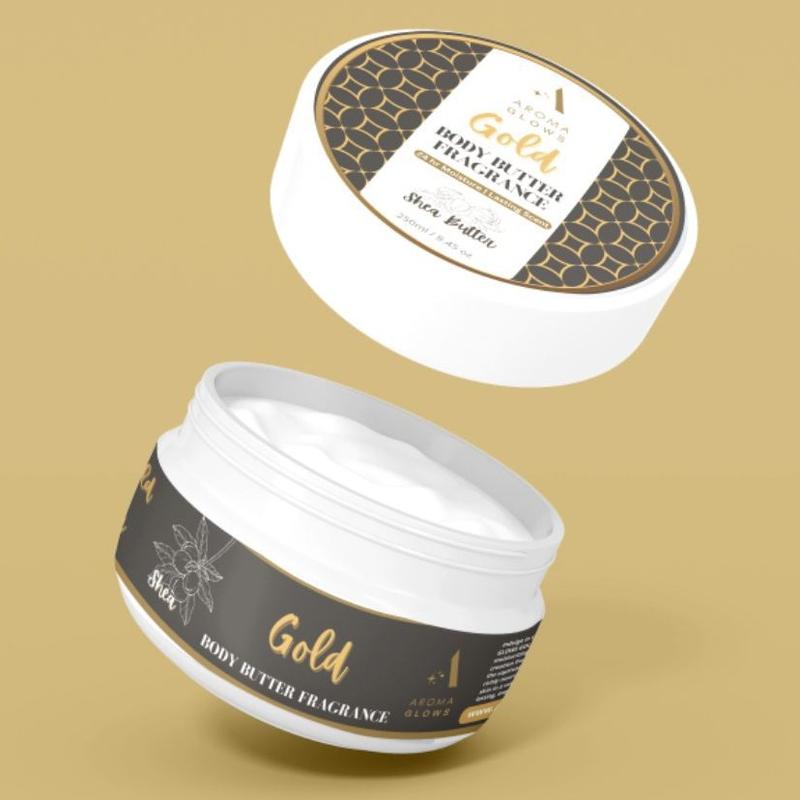 GOLD Body Butter Fragrance (TWO PACK) 250ml 8.45 oz Fragrance Cream by Aroma Concepts Shea Butter Infused AROMA GLOWS Scented