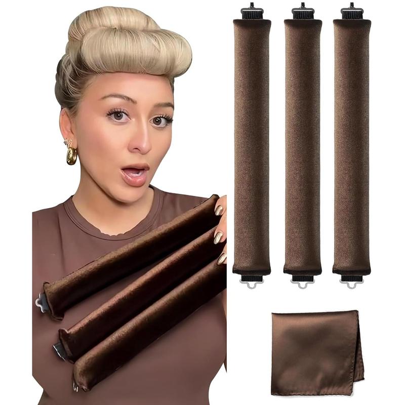 Overnight Blowout 3 Rods Heatless Hair Curler to Sleep in Satin Heatless Curls No Heat Hair Rollers for Short Hair Blowout Look Long Hair Styling Tools Brown