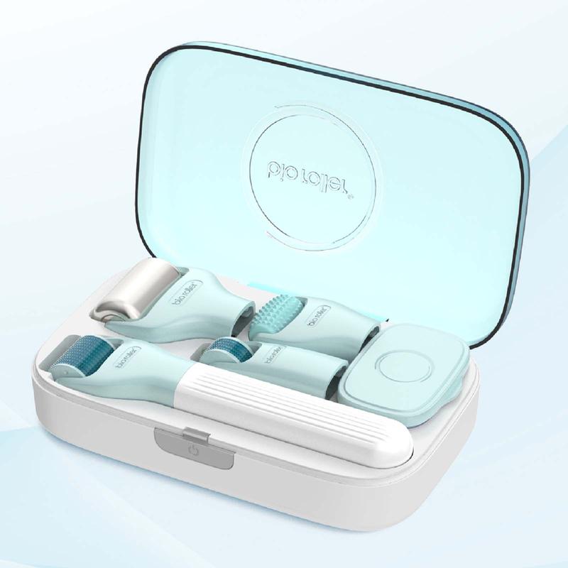 10 In 1 Dermaroller Kit Face Massager Jade Ice Roller Microneedling Derma Rolling System Facial Cleaning Brush With Travel Case Silicone Skincare