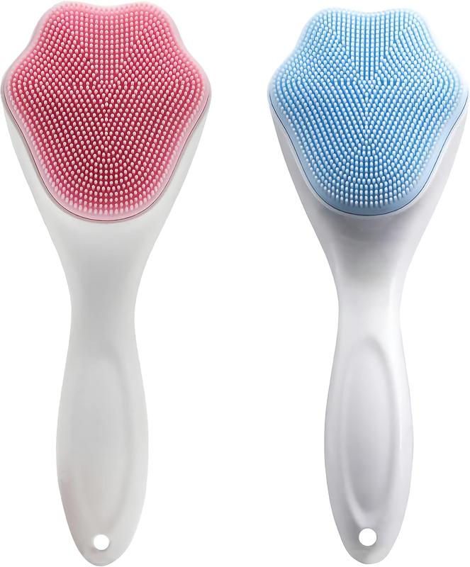 2 PC Silicone Facial Cleansing Brush Silicone Facial Scrubber Manual Exfoliating Facial Brush Face Cleanser Face Exfoliator Fine Bristles for Sensitive Skin Easy to Clean Lather Well (Pink&Blue)