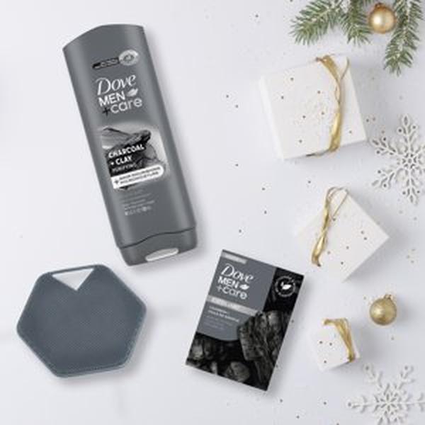 Dove Men+Care Charcoal Men's Gift Set Body + Face Wash Exfoliating Bar Soap & Body Scrubber, 3 Count