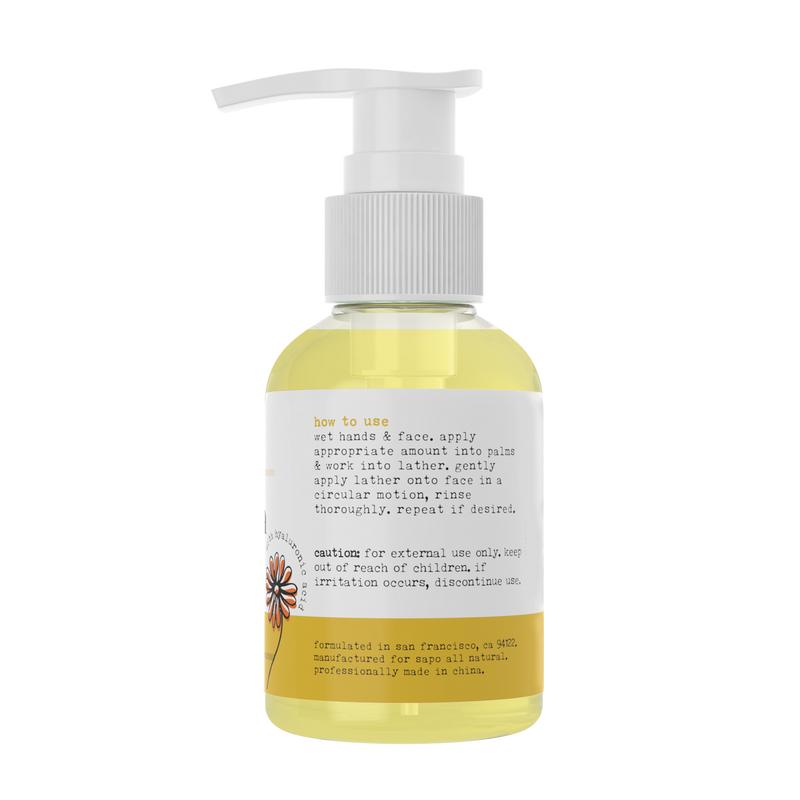 Sapo All Natural Calendula Face Cleanser with Coconut Oil & Hyaluronic Acid - Soothes and Purifies Facial Moisture