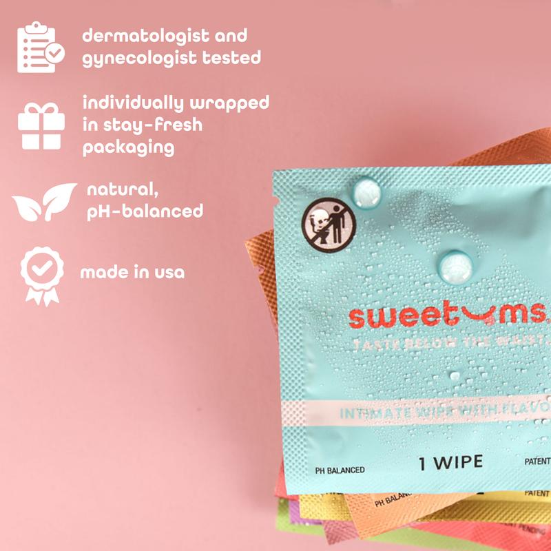 Sweetums flavored wipes sample pack pH balanced gynecologist and dermatologist tested