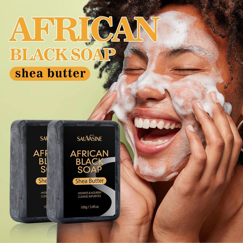 African Black Soap with Shea Butter, 2 Counts set Deep Cleaning Soap Bar, Moisturizing Face & Body Wash Soap for Women & Men