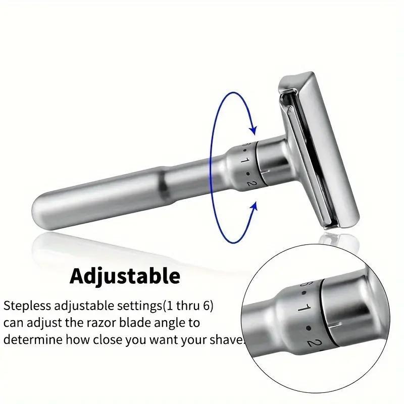 Manual Razor Blade Set, 1 Count Stainless Steel Manual Razor Holder & 10pcs Blades, Adjustable Double Edge Razor for Men