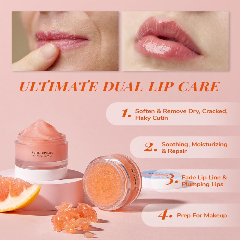 ANAiRUi Grapefruit+Collagen Lip Care Kit, Lip Sugar Scrub & Lip Sleeping Mask, Overnight Hydrating Mask for Dry lips, Lipcare Skincare Products