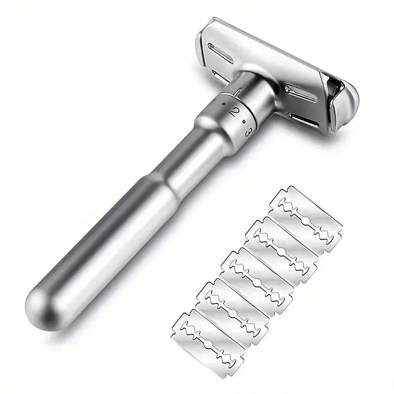 Manual Razor Blade Set, 1 Count Stainless Steel Manual Razor Holder & 10pcs Blades, Adjustable Double Edge Razor for Men