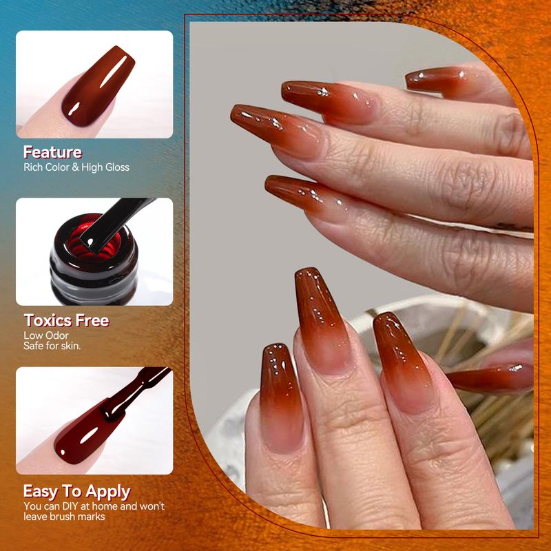 BORN PRETTY Christmas Jelly Gel Nail Polish Sheer Transparent Crystal Gel Nail Polish Brown Red Orange Green Blue Fall Winter Soak off Nail Polish Art Manicure DIY Home Salon Gift for Women 7ml Nail Care