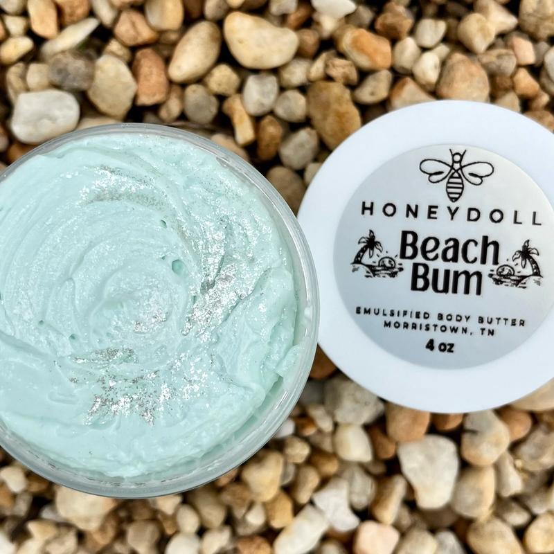 Beach Bum Emulsified Body Butter - Moisturizing with Shea, Mango, Avocado, and Jojoba Oils - Body Care - light shimmer