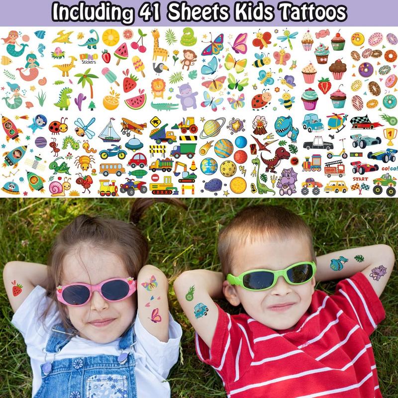 66 Sheets Full & Half Arm Temporary Tattoos Sleeves for , Mixed Size Fake Tattoo Stickers with Dinosaur Cars Mermaid, Hawaiian Party Faovrs Supplies