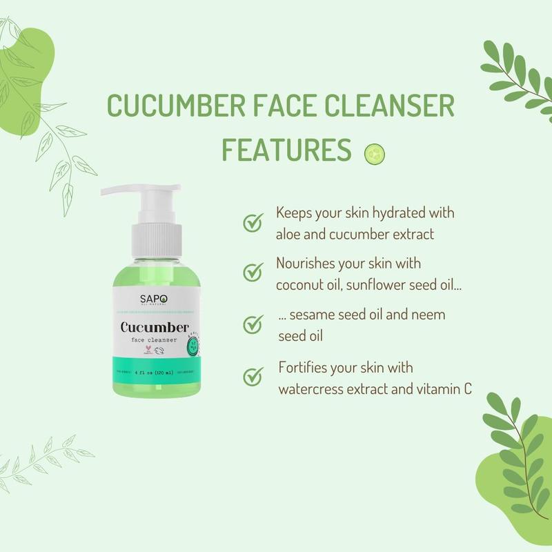 Sapo All Natural Cucumber Face Wash - A Hydrating, Moisturizing & Vegan Facial Cleansing Product That Brings Comfort & Skin Repair for Radiant Skin