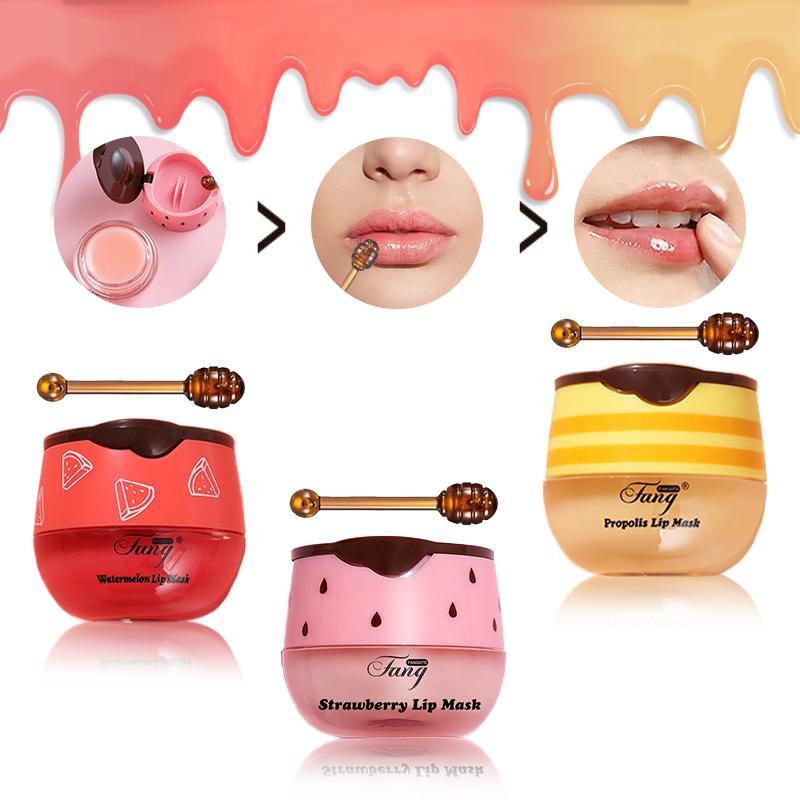 Moisturizing Lip Mask, 3 Counts set Hydrating Lip Balm, Honey & Strawberry & Watermelon Scent Lip Care Product for Women & Girls, Christmas, Christmas Gift