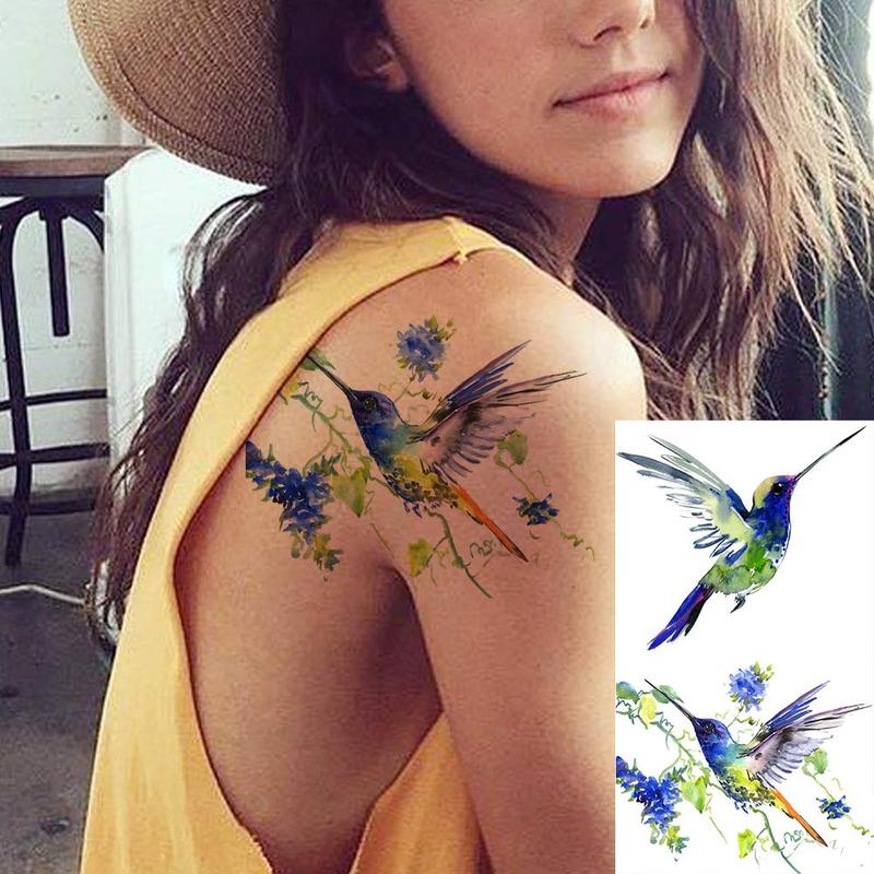 Colorful Hummingbird & Flower Pattern Temporary Tattoo, 15pcs Waterproof Fake Tattoo for Women & Girls, Creative Makeup Tattoo for Daily Use