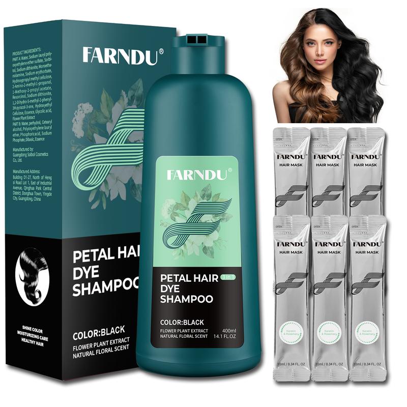 FARNDU 2 Generation Petal Hair dye Shampoo for Gray Hair, Natural Herbal Petal Hair Color Shampoo 3 In 1, Herbal Ingredients, Various Color Available, Long Lasting for Women Men Grey Hair Coverage, Christmas Gift, New Year Gift 400ml 14.1oz