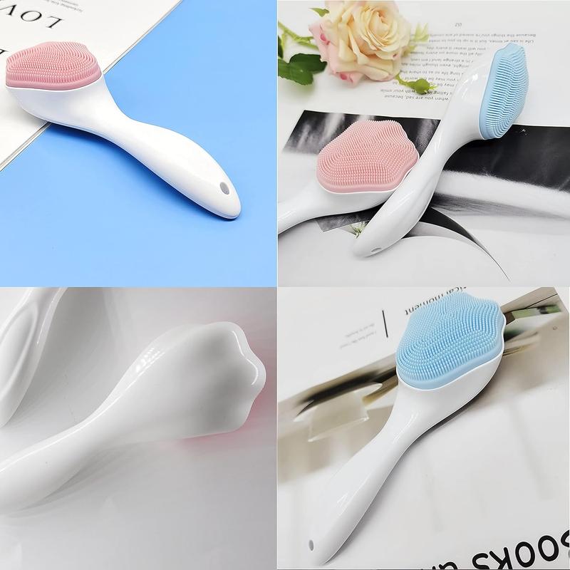 2 PC Silicone Facial Cleansing Brush Silicone Facial Scrubber Manual Exfoliating Facial Brush Face Cleanser Face Exfoliator Fine Bristles for Sensitive Skin Easy to Clean Lather Well (Pink&Blue)