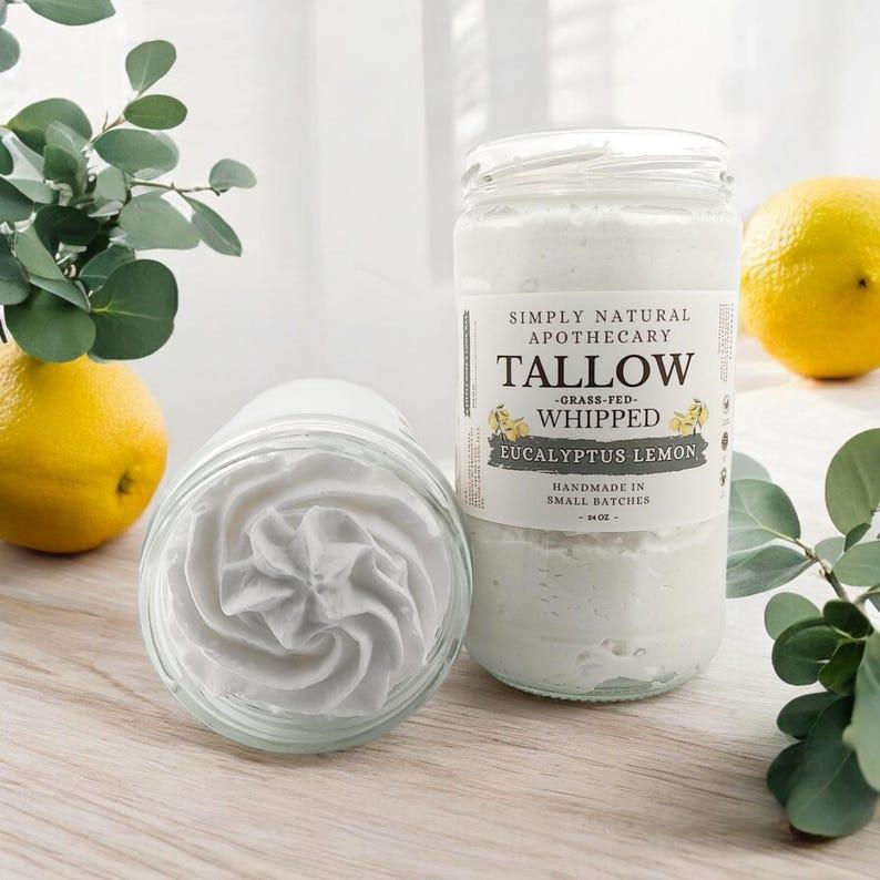 Tallow Face Cream, Natural Whipped Grass-Fed Beef Tallow Skin Moisturizer Balm, Organic Hand Cream, Eucalyptus Lemon Fragrance-Free 24 oz