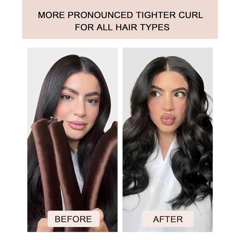 Overnight Blowout 3 Rods Heatless Hair Curler to Sleep in Satin Heatless Curls No Heat Hair Rollers for Short Hair Blowout Look Long Hair Styling Tools Brown