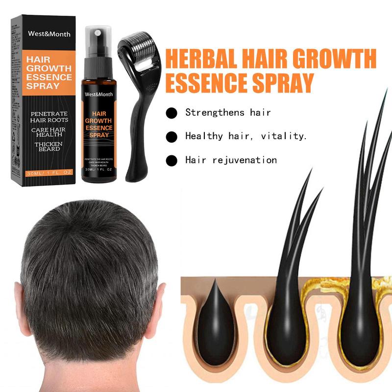 Essence Spray & Hair Roll Kit, 1 Count Polygonum Multiflori Essence Hair Deep Nourishing Spray & 1 Count Scalp Massage Roller, Professional Hair Care Product for Men & Women