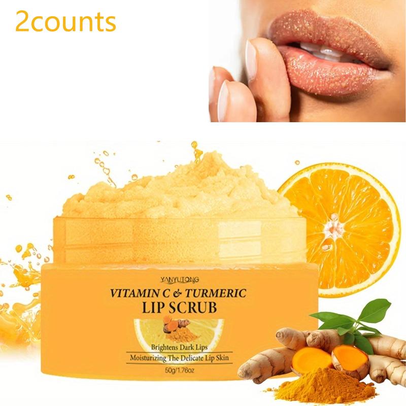 Vitamin C & Turmeric Lip Scrub, 2 Counts set Exfoliating Lip Scrub, Moisturizing Lip Care Product for Women & Girls