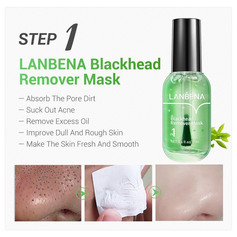  LANBENA 2 in 1 Green Tea Oil Blackhead Remover Serum Peel Off Mask 100 Sheet Paper Strips for Pores, Nose, Chins & Face