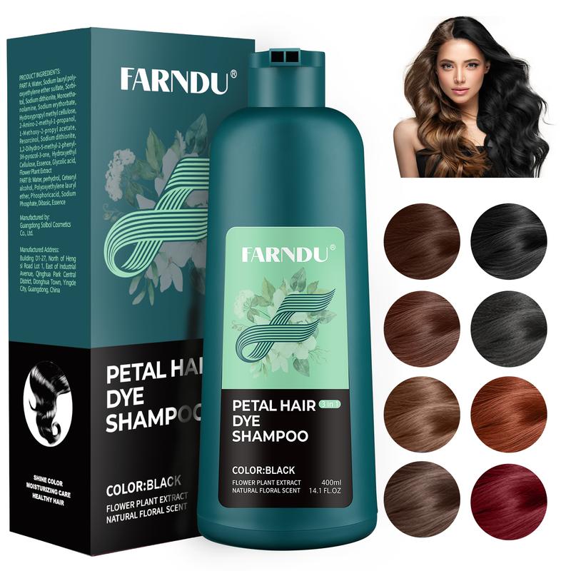 FARNDU 2 Generation Petal Hair dye Shampoo for Gray Hair, Natural Herbal Petal Hair Color Shampoo 3 In 1, Herbal Ingredients, Various Color Available, Long Lasting for Women Men Grey Hair Coverage, Christmas Gift, New Year Gift 400ml 14.1oz