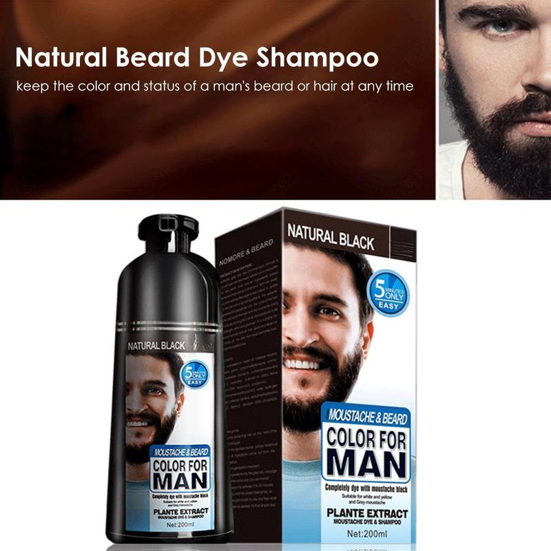 Beard Hair Color Shampoo for Men,Natural  Beard DyeShampoo,Colors Hair in Minutes, Long Lasting, 200ml, Black Hair Dye